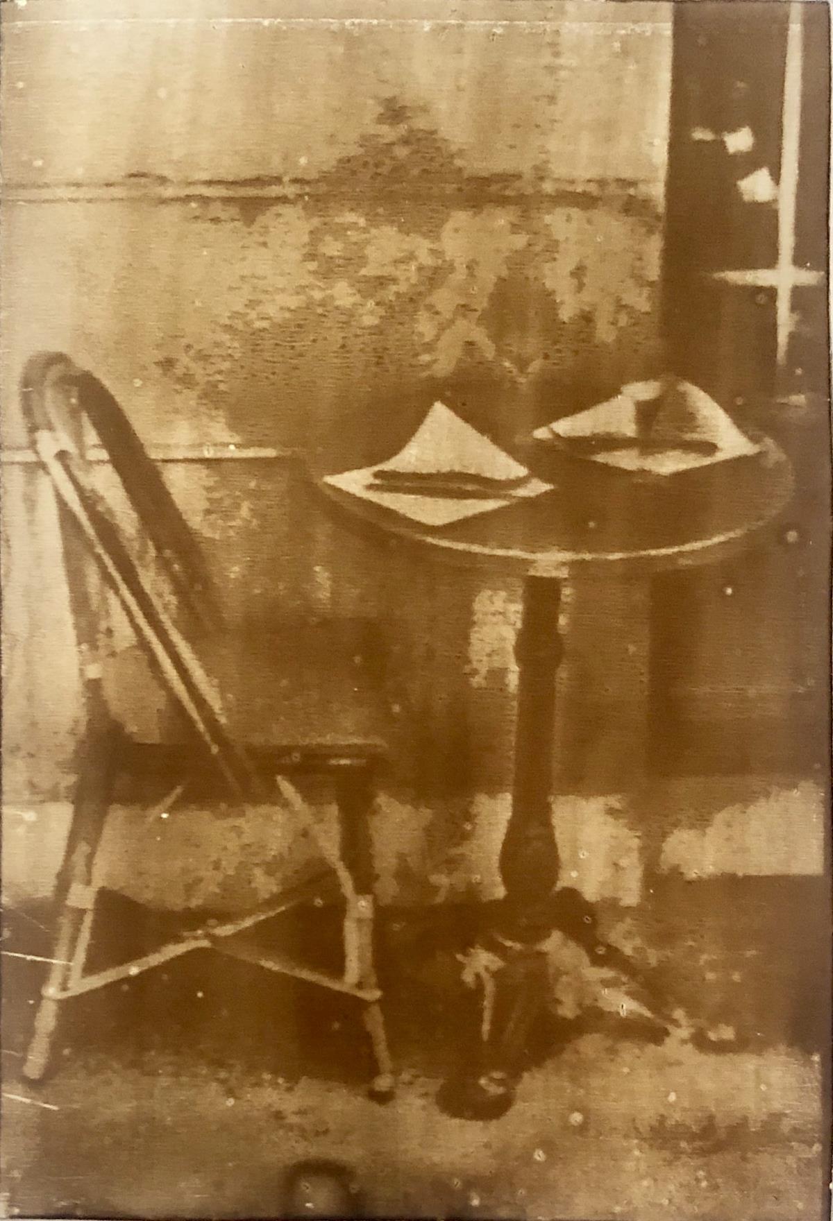 Przemek Zajfert, "Table with a Chair" – heliograph from Google Street View Frame, Paris, 121 Rue Saint-Dominique, May 2018. Heliography Project 1827–2027 Przemek Zajfert, "Table with a Chair" – heliograph from Google Street View Frame, Paris, 121 Rue Saint-Dominique, May 2018. Heliography Project 1827–2027
