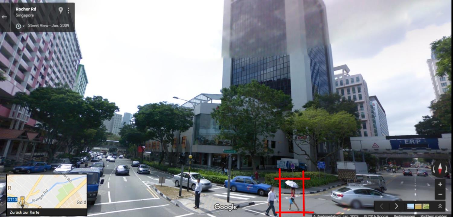 Przemek Zajfert, "The Woman with an Umbrella" – heliograph from Google Street View Frame, Singapore, January 2009. Heliography Project 1827–2027 Przemek Zajfert, "The Woman with an Umbrella" – heliograph from Google Street View Frame, Singapore, January 2009. Heliography Project 1827–2027